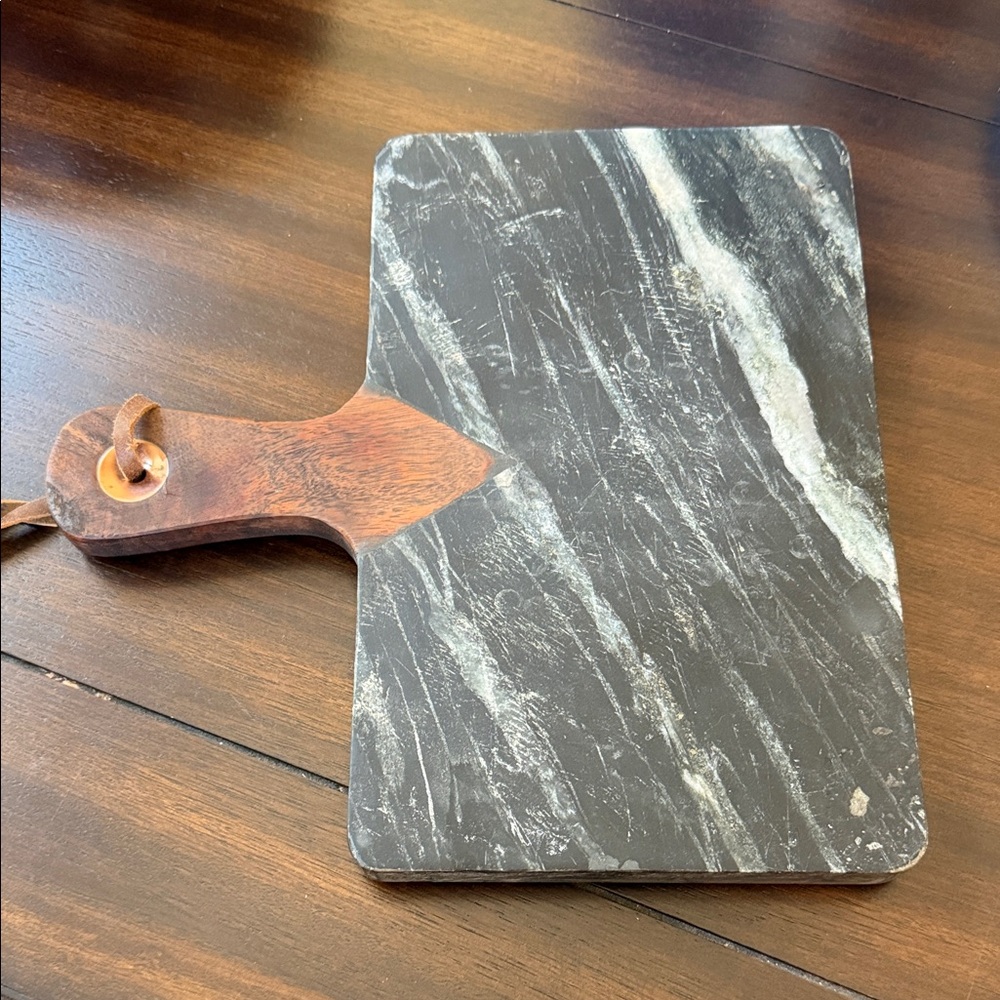 Black Marble Cheese Board with Wooden Handle